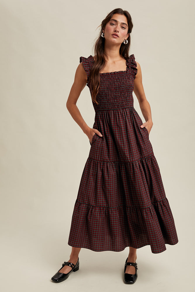 Jovie Gingham Tiered Dress Red/Green