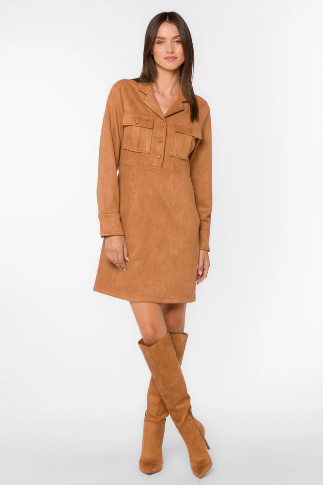 Roya Faux Suede Dress Camel