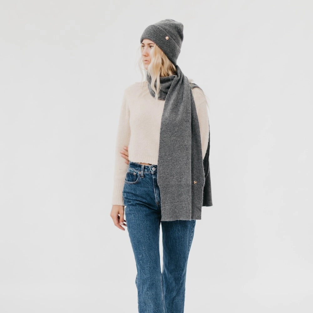 Cassidy Cashmere Wrap & Beanie Duo Charcoal