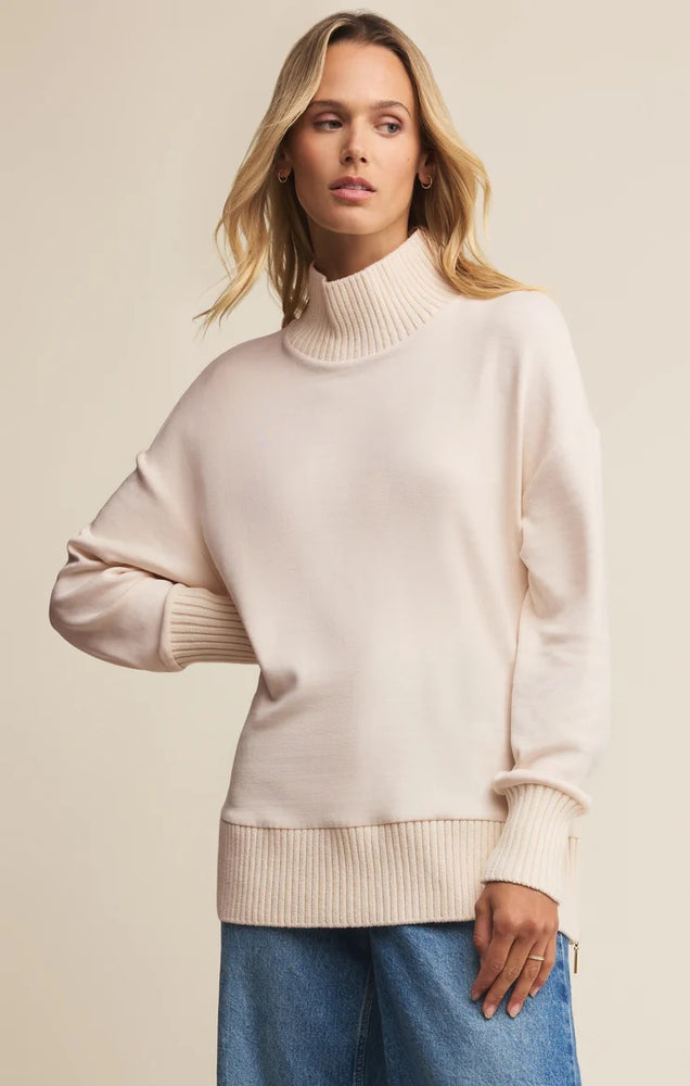 Sable Luxe Mock Neck Top Warm White