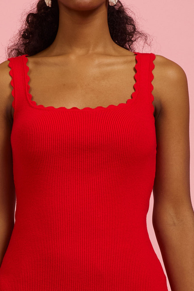 Scalloped Rib Tank Red