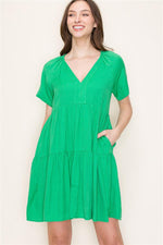 V Neck Tiered Dress Green