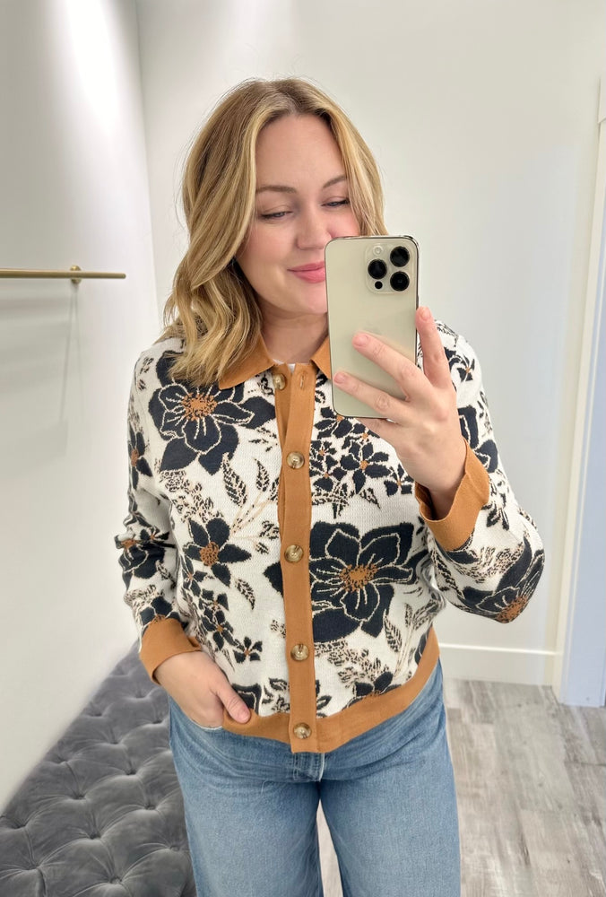 Fall Floral Button Down Sweater-Mapel Boutique