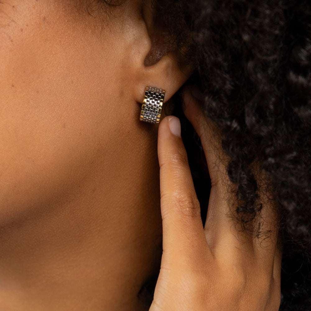 Two Tone Watch Band Hoop Earrings