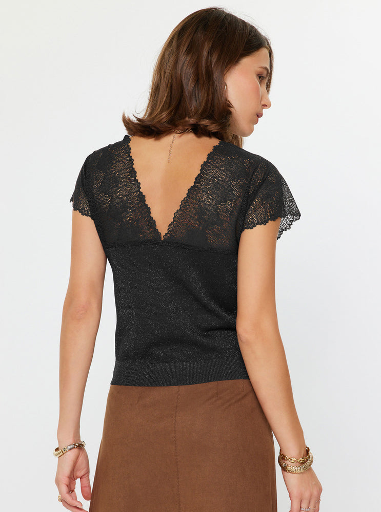 Charlotte Lace Shoulder Top Black