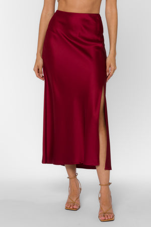 Katrina Satin Midi Skirt Crimson