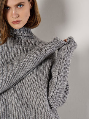 Oversized Mock Neck Chunky Sweater Grey