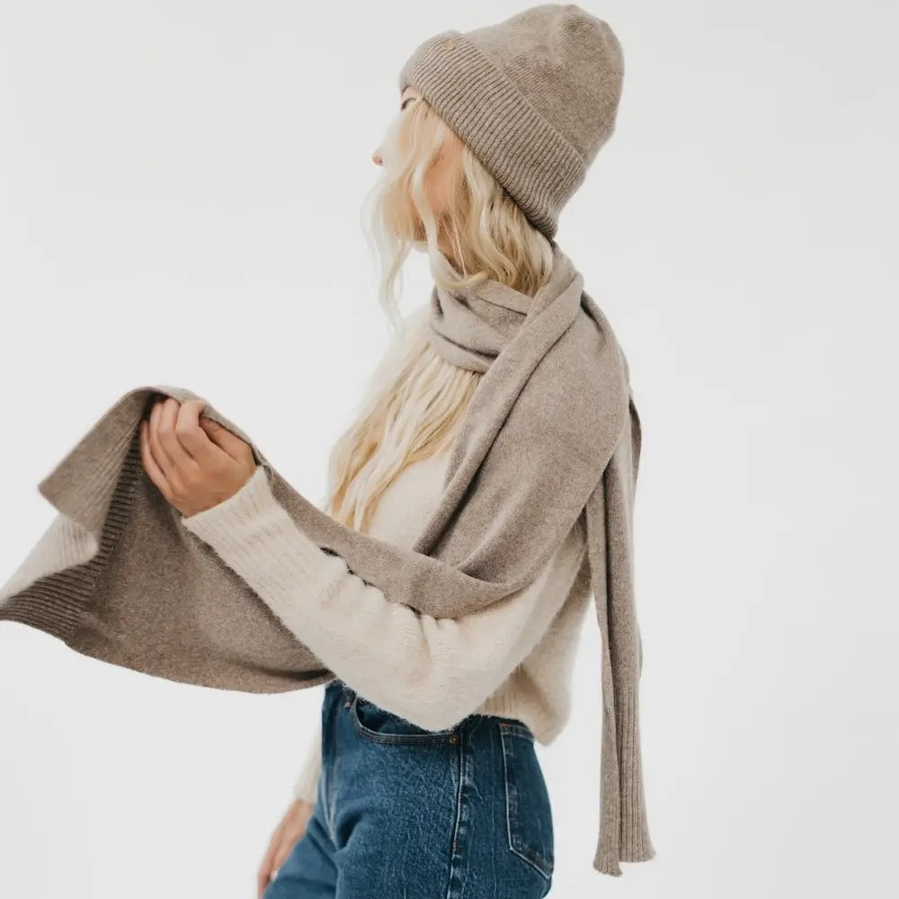 Cassidy Cashmere Wrap & Beanie Duo Mocha