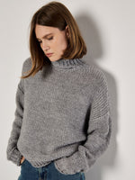 Oversized Mock Neck Chunky Sweater Grey