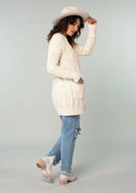 Oversized Button Front Cable Knit Cardigan Natural