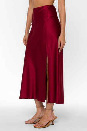 Katrina Satin Midi Skirt Crimson