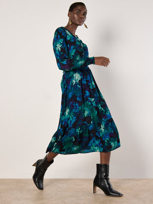 Paintbrush Floral Tier Midi Dress