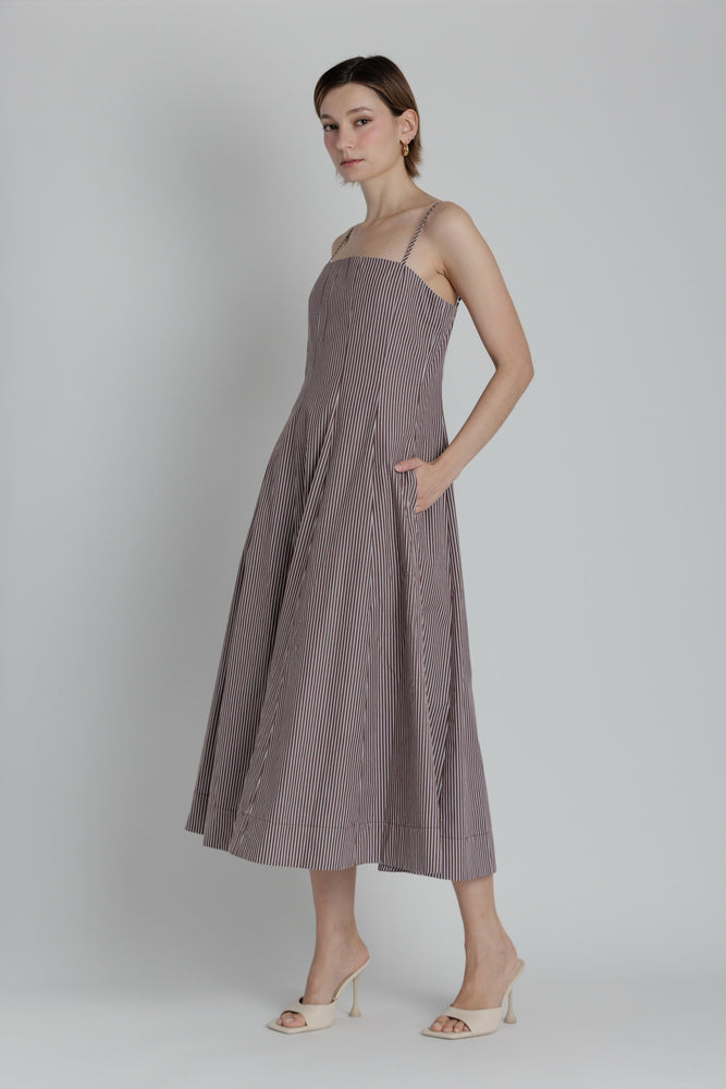 Ginger Striped Dress Cream/Brown L