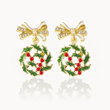 Vintage Inspired Christmas Earrings - Wreath