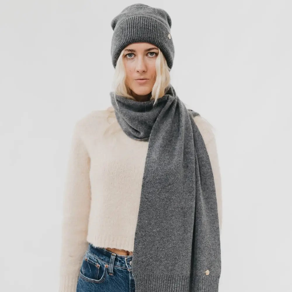 Cassidy Cashmere Wrap & Beanie Duo Charcoal