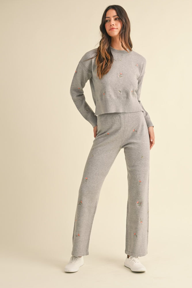 Sylvie Embroidered Knit Set Heather Grey