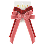 Velvet Bow Clip 2pc Set - Blush/Red