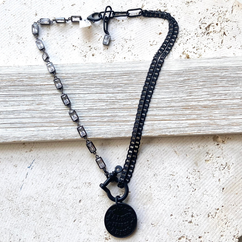 French Champagne Coin Necklace Matte Black