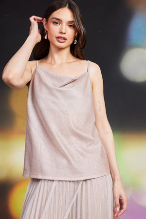 Shimmer Cowl Neck Cami Blush