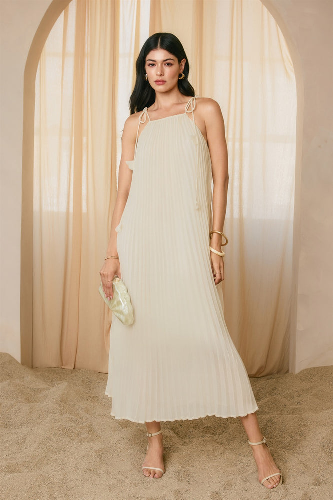 Ethereal Pleated Maxi Dress Cream S
