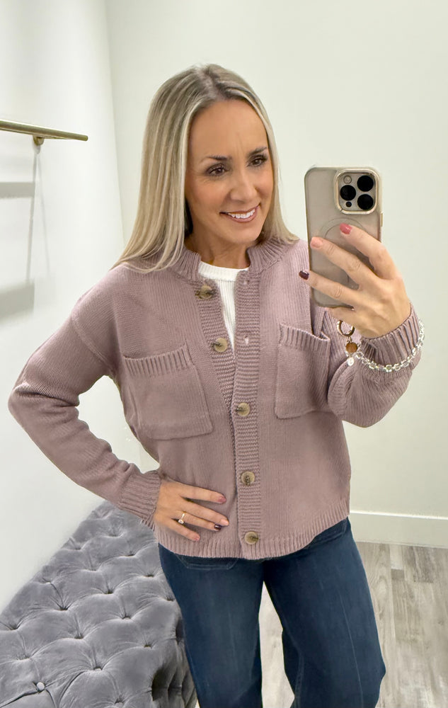Lily Button Up Cardigan Dark Lavender