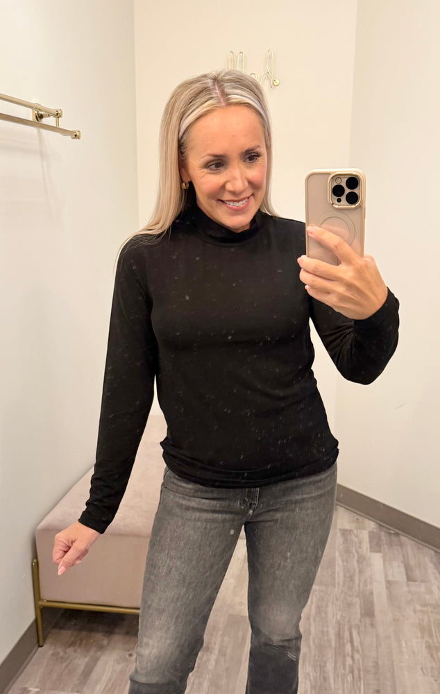 Crepe Jersey Mock Turtleneck Onyx