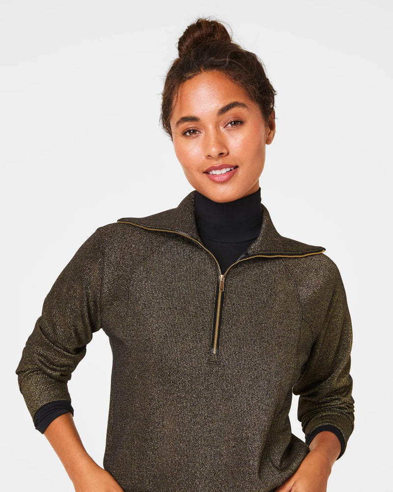 Spanx Air Essentials Half Zip Black/Gold Shimmer