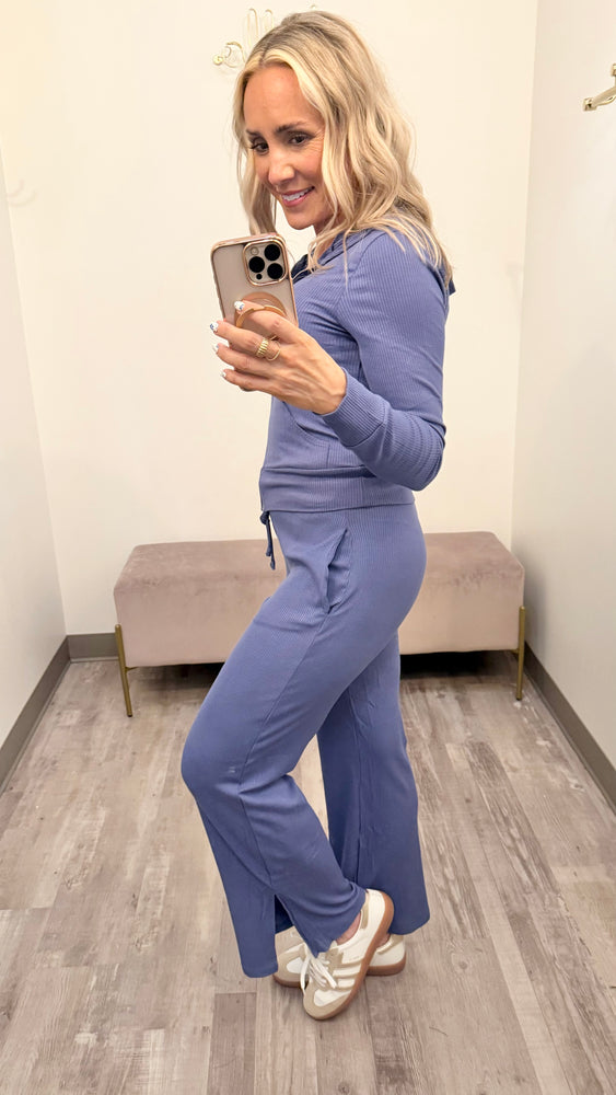 Ribbed Knit Full Zip Hoodie - Marlin