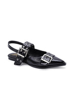 Pointed Toe Buckle Slingback Black