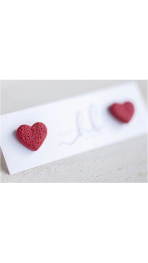 
            
                Load image into Gallery viewer, Clay Earrings Heart Studs - Red Velvet
            
        