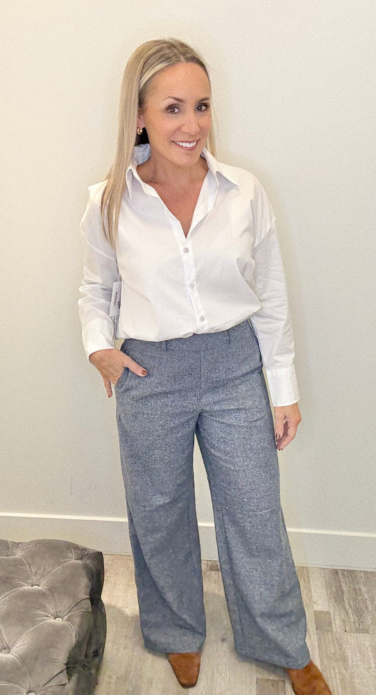 Pleated Wide Leg Woven Pant Blue