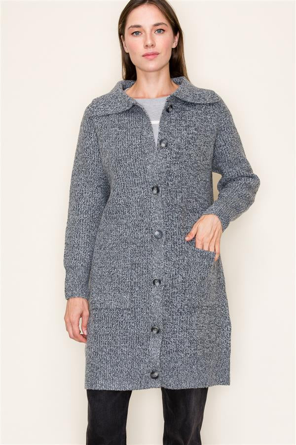 Keaton Button Down Cardigan Coat Charcoal