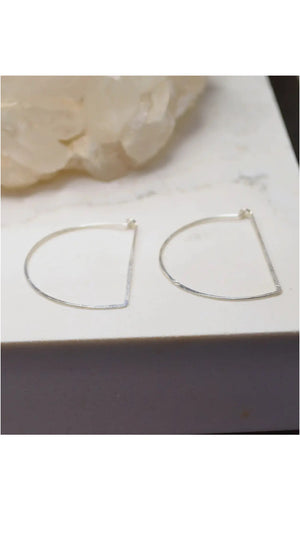 Half Moon Thin Hammered Hoops Sterling Silver