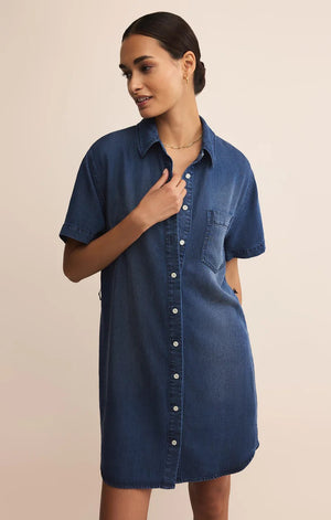 Z SUPPLY Women's Dover Chambray Mini Dress, Indigo, Large Z SUPPLY Women's Dover Chambray Mini Dress, Indigo, Large
