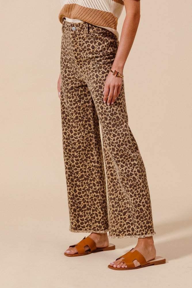 Kimber Mid-Rise Twill Denim Leopard Pant
