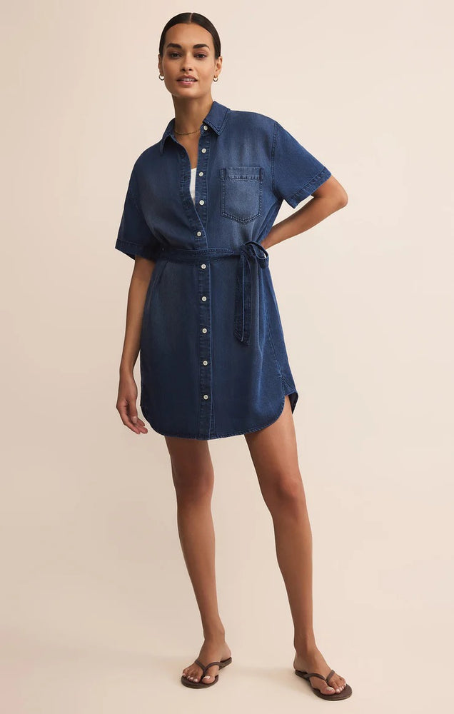 Z SUPPLY Women's Dover Chambray Mini Dress, Indigo, Large Z SUPPLY Women's Dover Chambray Mini Dress, Indigo, Large