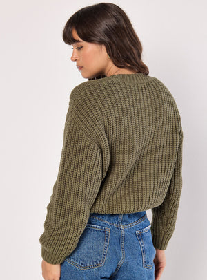 Chunky Cable Knit Sweater Khaki