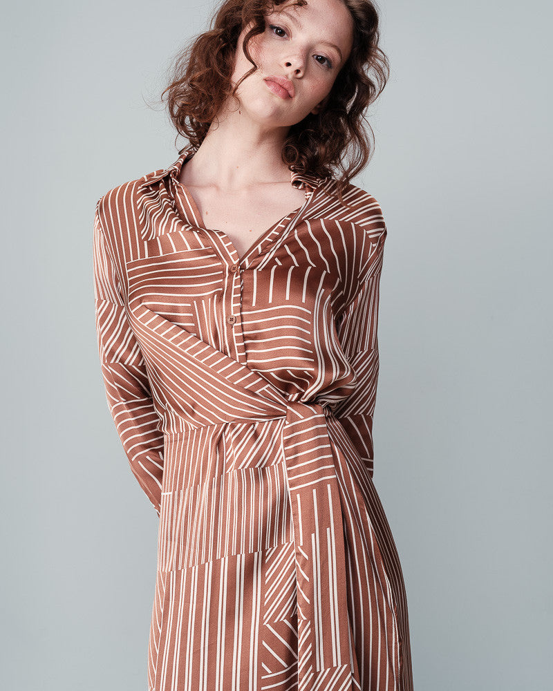 Nice Satin Stripe Dress Chocolate-Mapel Boutique