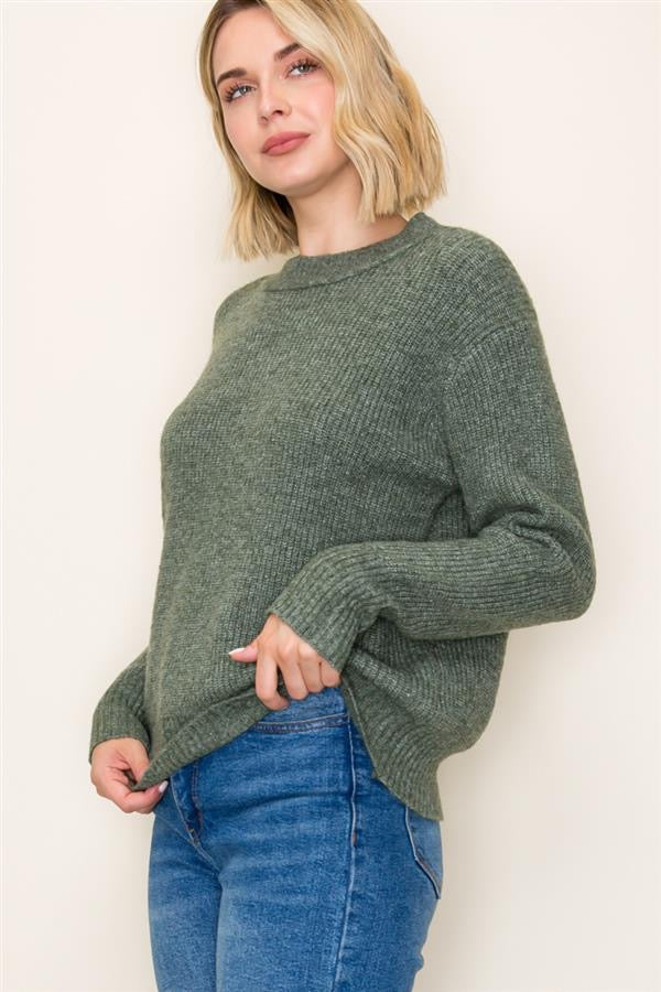 Kendra Ribbed Crew Sweater Dark Sage