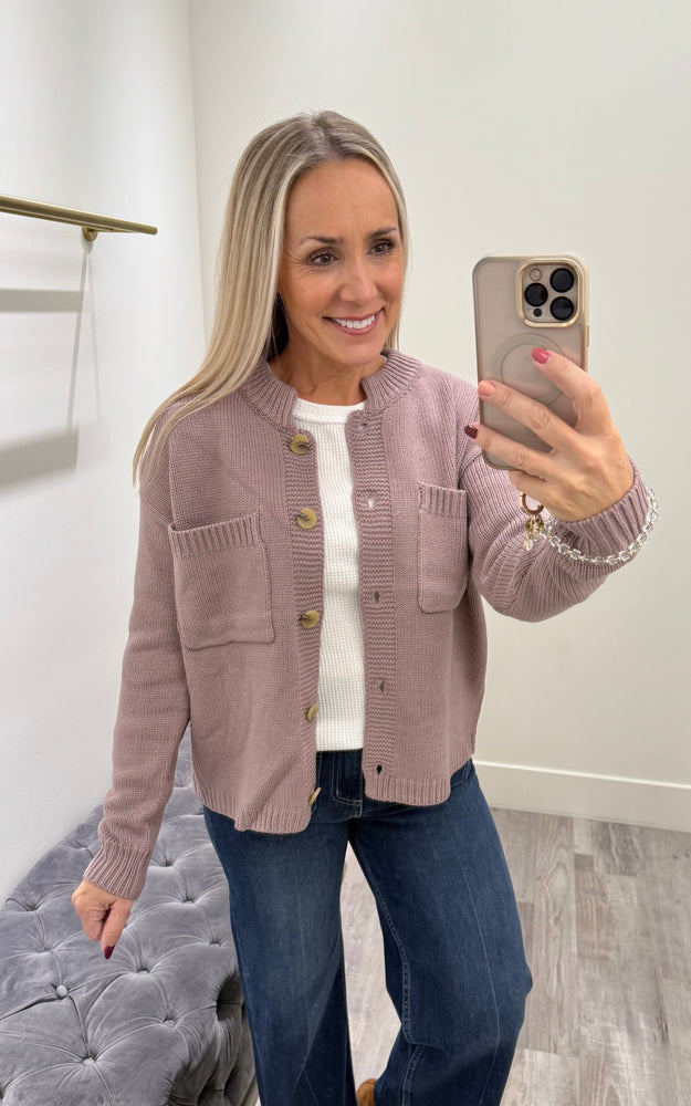 Lily Button Up Cardigan Dark Lavender