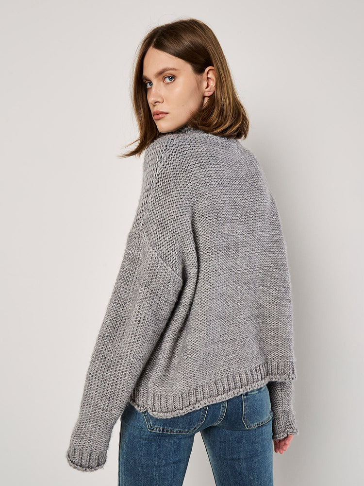 Oversized Mock Neck Chunky Sweater Grey