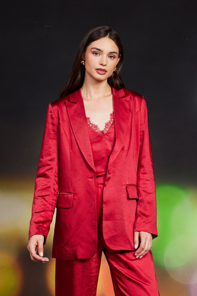 Satin Tailored Blazer Red