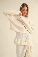 Claudette V Neck Bow Detail Sweater Cream