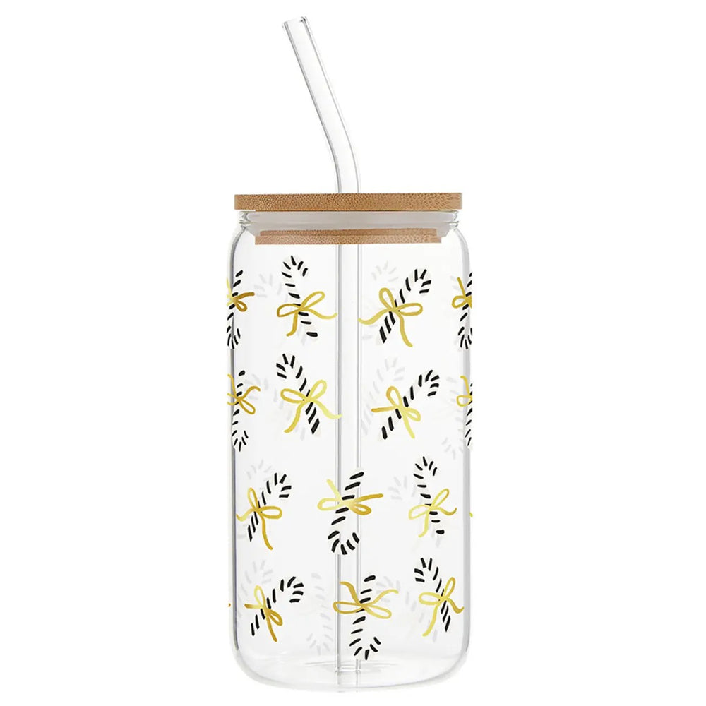 Glass Tumbler w/ Straw & Lid 16oz - Candy Canes