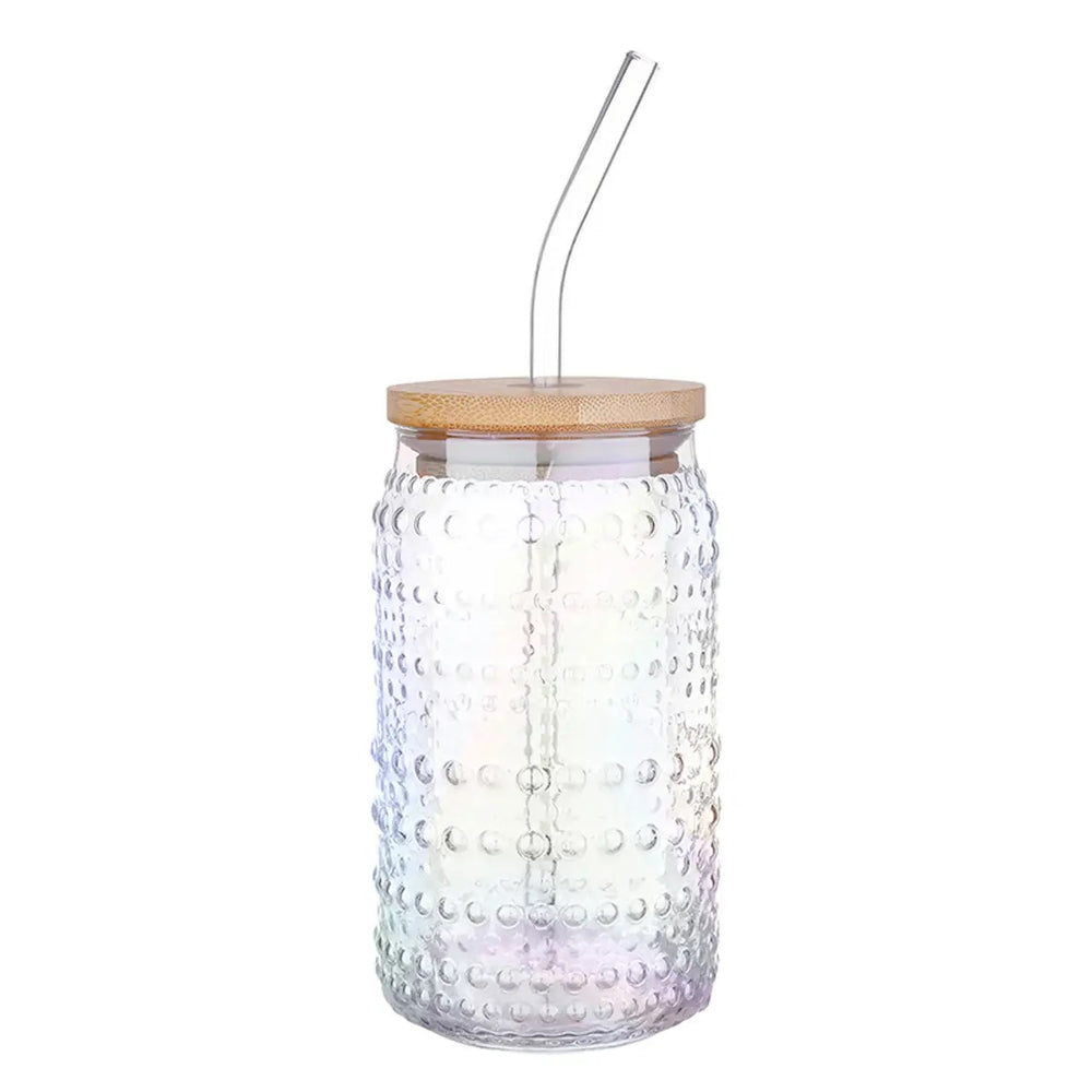 Glass Hobnail Tumbler w/ Straw & Lid 16oz - Clear