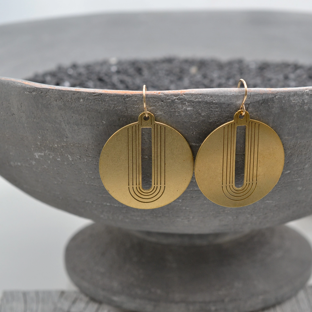 Open Arch Circle Worn Brass Earrings