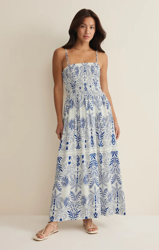 blue nautical dress Nadine Airy Palm Maxi Cobalt – Mapel Boutique Size:S - M | in stock Short Prom Dresses Satin self fabric_lurex j printed dress brings all