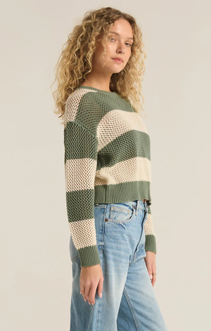 Broadbeach Stripe Sweater Palm Green