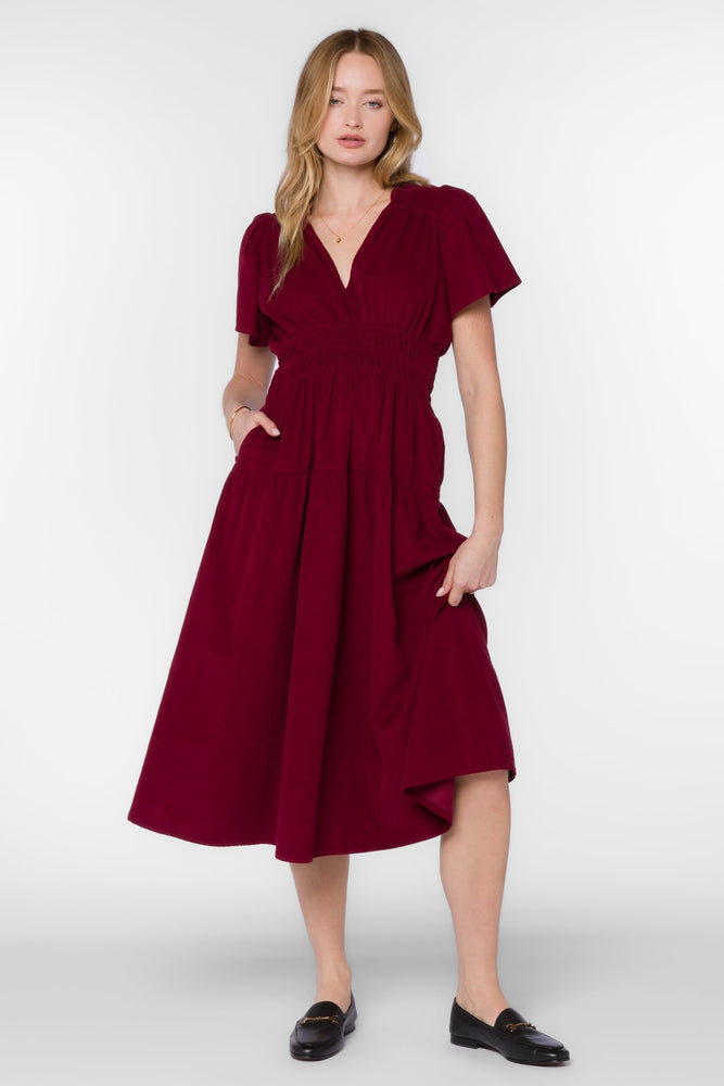 Julissa Smocked Waist Dress Cabernet