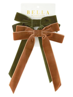 Velvet Bow Clip 2pc Set - Brown/Green